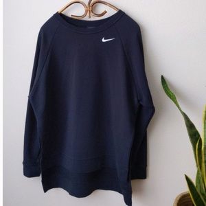Black Nike check crew neck sweatshirt with zip pocket and side slits